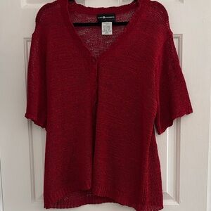 Sag Harbor Red Open-Knit Short Sleeve Button Cardigan 1x